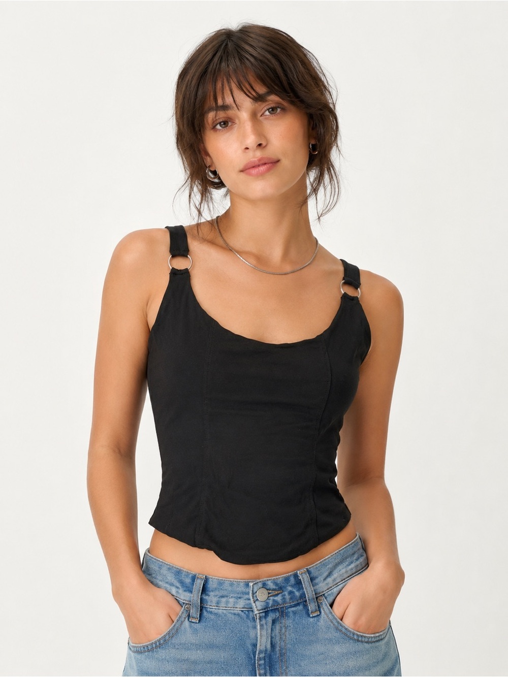NWT True Religion Ring Strap Scoop Neck Black Corset Tank Top Casual Edgy Goth